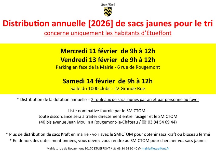 Distribution annuelle des sacs jaunes pour le tri
