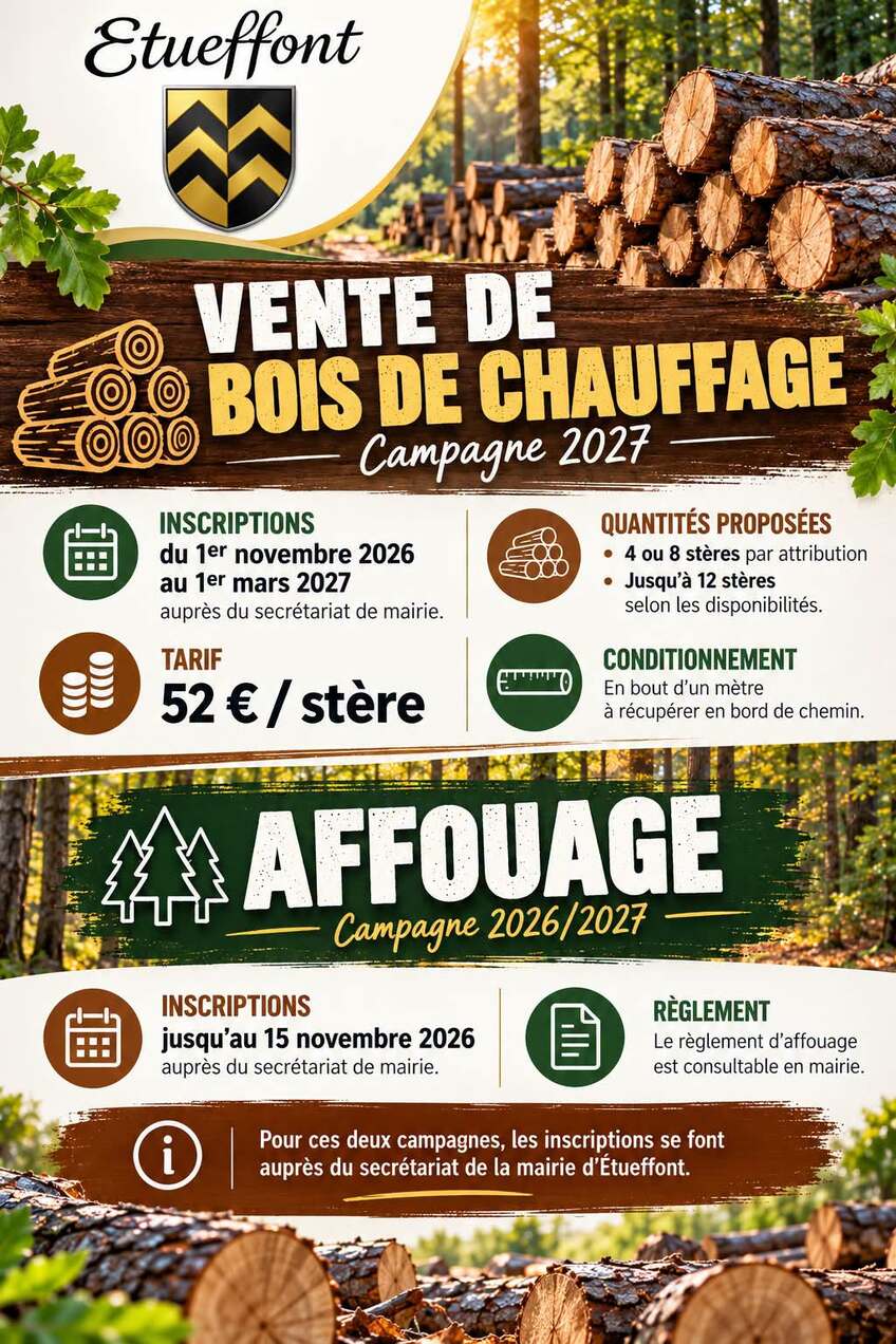 Vente de bois de chauffage et campagne d'affouage