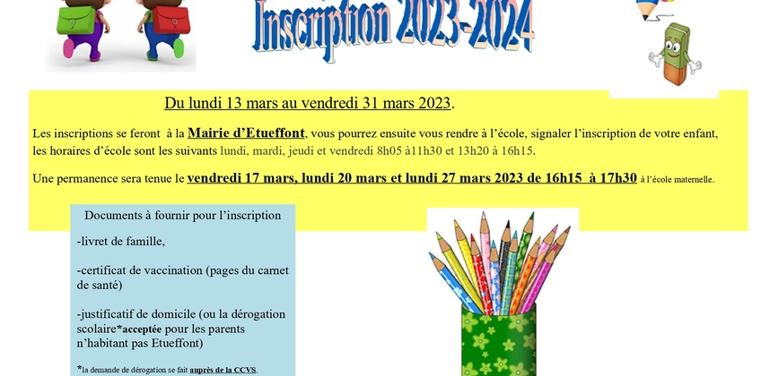 Inscription école maternelle d'Étueffont