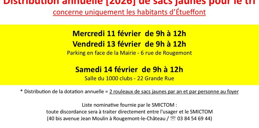 Distribution annuelle des sacs jaunes pour le tri